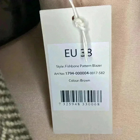 NA-KD Brown Fishbone Pattern Blazer NWT New Womens Size 38 US Size 6 - Picture 10 of 13